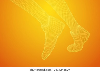 Running legs with sport shoes go. Human foot action pose. Wireframe low poly mesh vector illustration