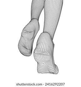 Running legs with sport shoes go. Human foot action pose. Wireframe low poly mesh vector illustration