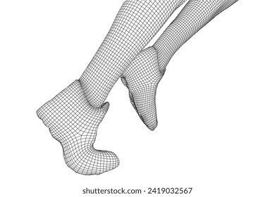 Running legs with sport shoes go. Human foot action pose. Wireframe low poly mesh vector illustration