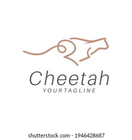 Running Leopard Cheetah Logo Line Art Outline Design Vector Illustration