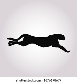 Running leopard silhouette on grey background.Vector illustration
