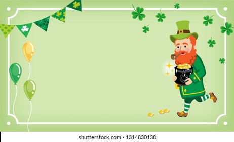 Running Leprechaun who carrying gold coins - St. Patrick's Day Greeting card, Copy space layout Design