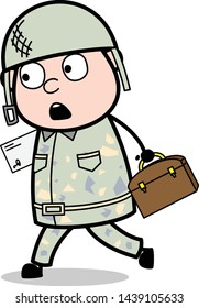 Running with Letter and Briefcase - Cute Army Man Cartoon Soldier Vector Illustration