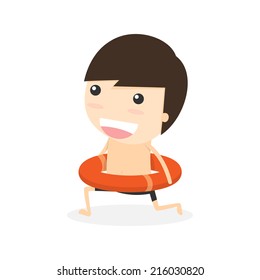 Running and lifebuoy. holiday cartoon concept vector 