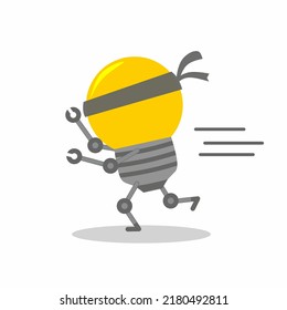 running light bulb mascot character