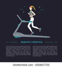 Running line design concept with woman. Healthy lifestyle. Accessories for running.