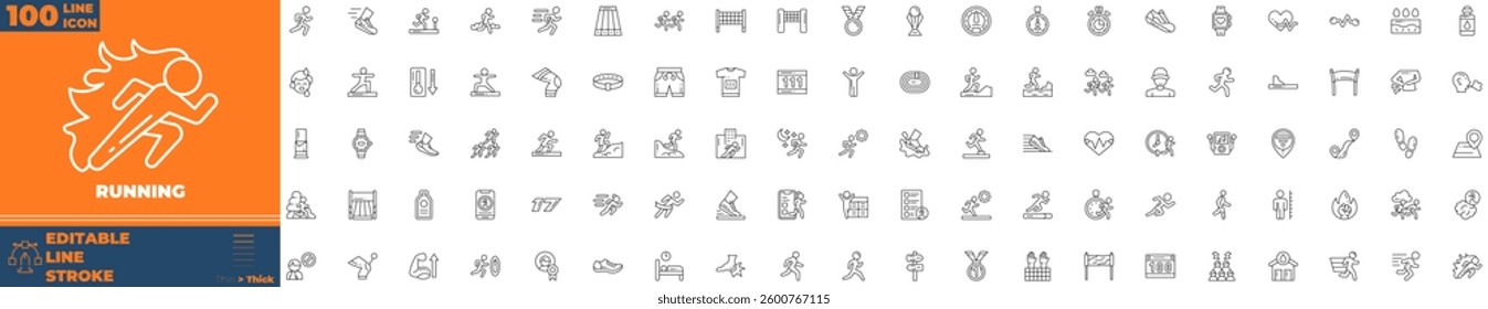 Running Line Editable Icons set. Vector illustration in modern thin line style of running icons: shoe, foot, sport, training, etc