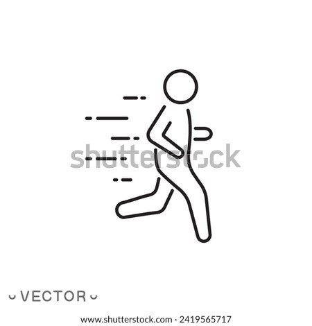 running line icon, Fast, hurry, belated for work or school, Person running sign, run thin line symbol isolated on white background, editable stroke eps 10 vector illustration