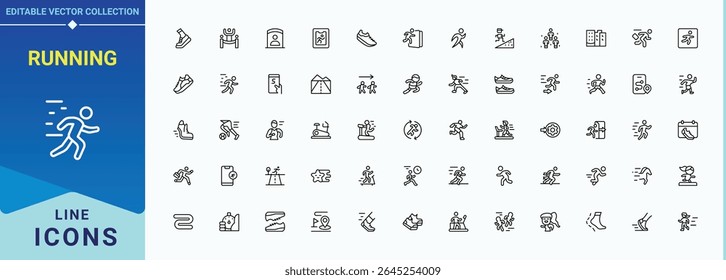 Running line icon set. Competition line icon set. Modern vector illustration. Contains such symbols as gym, activity, runner, fitness, training and more. Editable stroke. Vector illustration.
