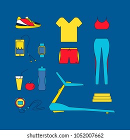 Running line isolated icons. Healthy lifestyle design concept. Accessories for running.
