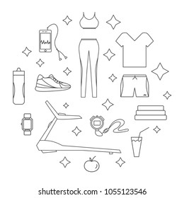 Running line isolated icons. Healthy lifestyle design concept. Accessories for running.