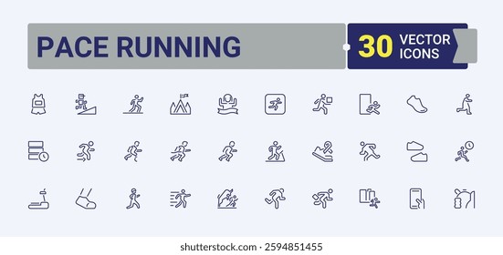 Running linear icon collection. Related to person, health, athlete, race, runner, training, healthy, people. Outline icon collection. Editable vector icon and illustration.