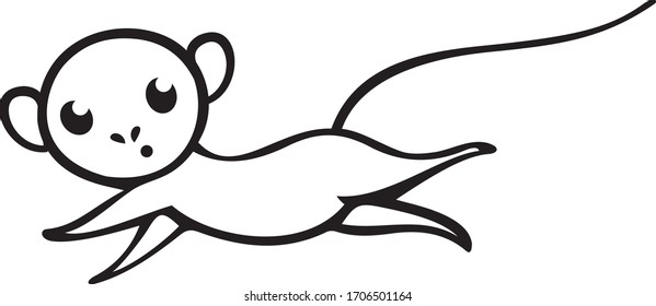 
Running linear stylized monkey. Hand drawn vector illustration suitable for use as logo, print, for website, book.