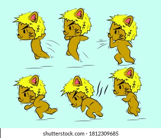 running lion illustration with japan kawaii doodle concept