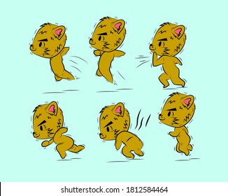 running lion illustration with japan kawaii doodle concept