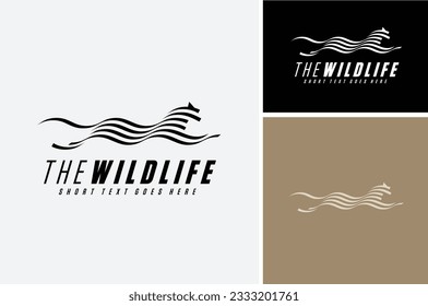 Running Lion Tiger Cheetah Panther Puma with stripes wave like Zebra for Zoo African Fauna Safari Wildlife logo design