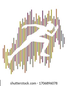 Ejecutando el diseño del logotipo.Fondo deportivo. Colorida pintura de salpicaduras. Icono, símbolo, silueta, ejercicios, fitness, salud, medicina. Ilustración vectorial.