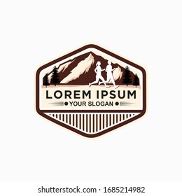 Running logo design template for event and mountain concept