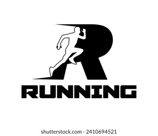 running logo design template r accompanied by shadows of people running