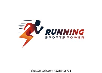Running logo design, vector illustration of people running or running sports with electric power icon concept