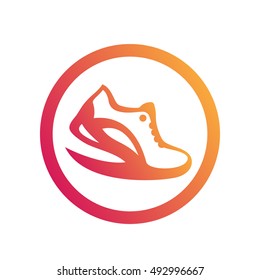 Running logo element, icon, running shoe in circle on white, vector illustration