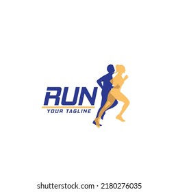 Running logo  emblem with silhouette of people running abstract  labels for sports clubs  sports tournaments  competitions  marathons and healthy lifestyle vector illustration