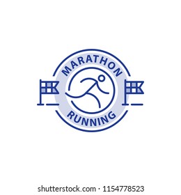 Running logo, marathon challenge concept, sport activities, triathlon vector line icon