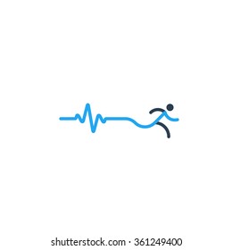 Running logo, marathon distance, linear design icon