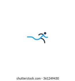 Running logo, marathon distance, linear design icon