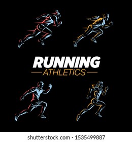 Running logo templates set. Color vector objects.