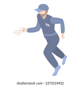 Running mailman icon. Isometric of running mailman vector icon for web design isolated on white background