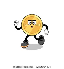 ilustración de mascota ringgit malaya en funcionamiento, diseño de caracteres
