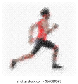 Running male athlete sprinting made from artistic color rectangles full of white squares