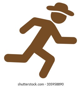 Running Male vector icon. Style is flat symbol, brown color, rounded angles, white background.