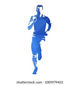 Running Man, Abstract Blue Geometric Runner, Vector Silhouette. Runner, Front View