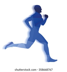Running man, abstract blue geometric silhouette
