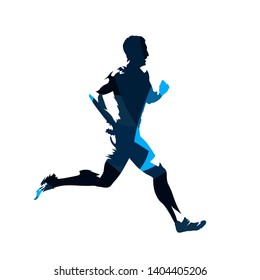 Running man, abstract blue vector silhouette