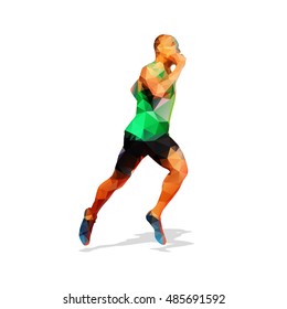 Running man, abstract geometric vector silhouette. Isolated polygonal runner. Run, individual summer sport