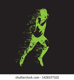 Running man, abstract green vector illustration. Run, sprinting athlete