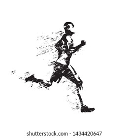 Running man, abstract isolated vector silhouette. Run, sprinting athlete