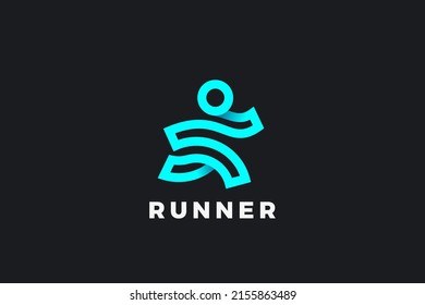 Running Man Abstract Logo Delivery Vector Design Template Linear Outline Style. Digital Web Generation Logotype concept icon.