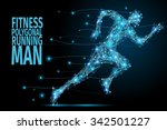Running man from abstract polygonal blue. Low poly man in motion