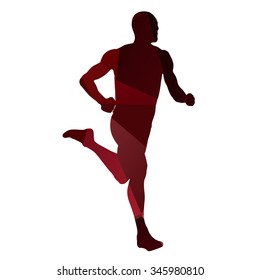 Running man. Abstract red geometric silhouette