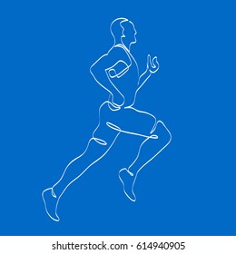 Running man, abstract vector drawing a single stroke. Continuous line art runner