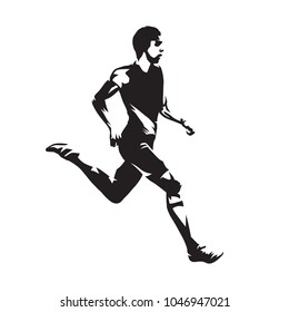 Running man, abstract vector silhouette. Run, side view