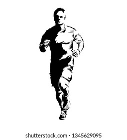 Running Man, abstract vector silhouette,  front view.  Can be used for printing on T-shirts, flyers, etc.  Vector illustration.