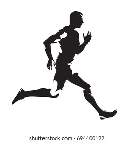 Running man abstract vector silhouette, side view