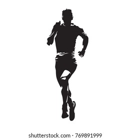 Running man, abstract vector silhouette. Front view marathon runner