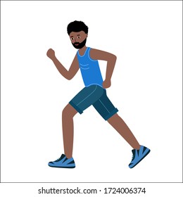 Running man. African runner isolated on a white background. Vector illustration in modern flat style.