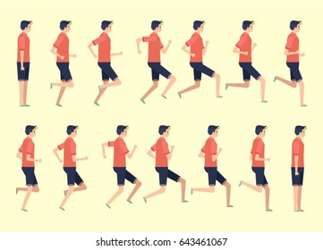 running man for animation 14 frame sequence. Flat Character cartoon style. vector illustration.